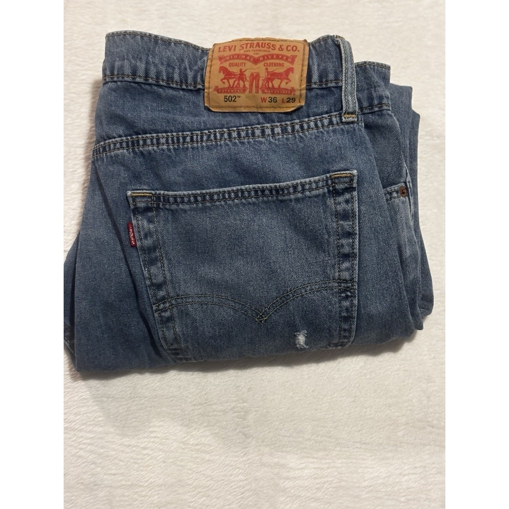 Levis 502 Jeans Mens 36x29 (actual 36x27) Stretch Med Wash All Seasons Distress